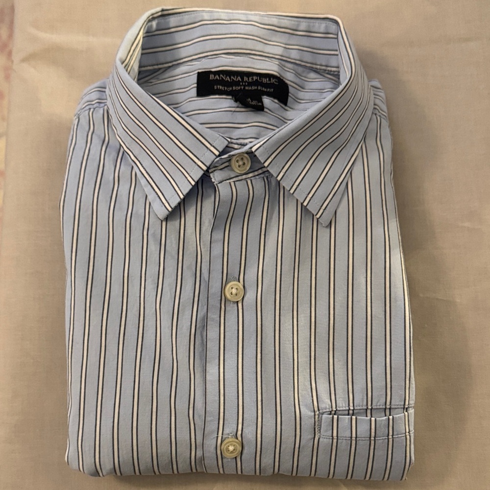 Banana Republic Blue and White Striped Casual Shirt
